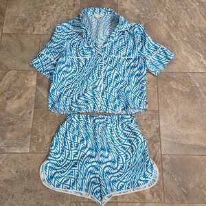 Fendi Vertigo FF Monogram Silk Pajama Set Blue White FE5074 AG7Z IT 38 US 2